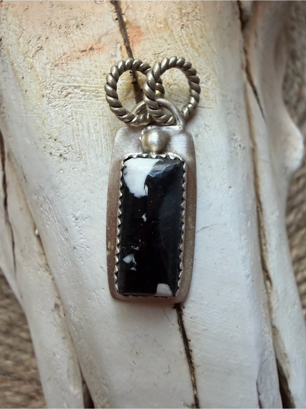 Handmade White Buffalo Black & White Stone 925 Pendant Necklace